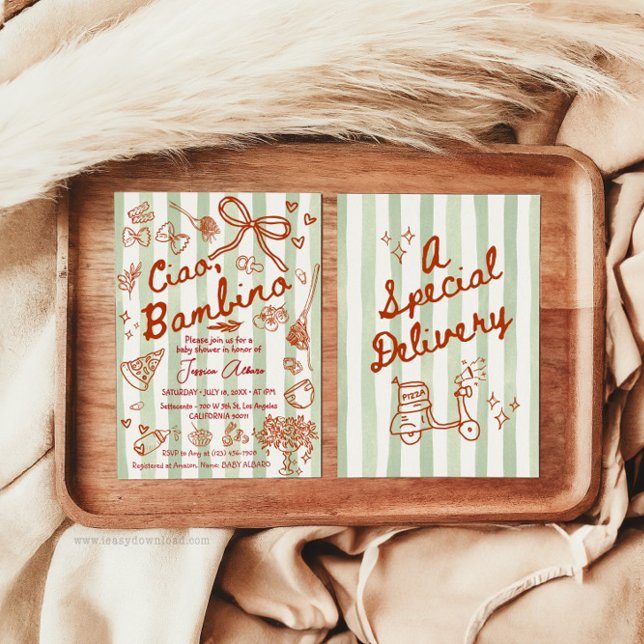 Invitation Carton d'invitation italien Ciao Bambino rouge ver (Créateur téléchargé)