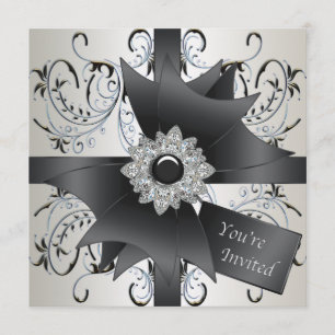 Invitation Carton d'invitation ivoire bleu noir pour toutes o