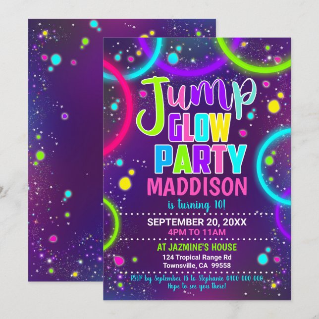 Invitation Carton d'invitation Jump Glow Party (Devant / Derrière)