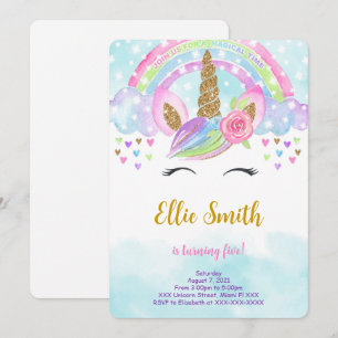 Invitation Carton d'invitation licorne magique aquarelle