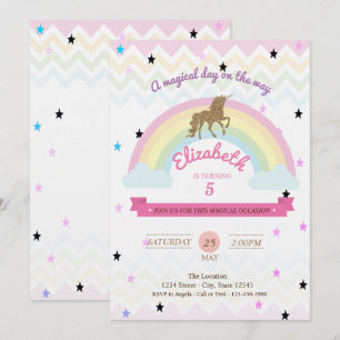 Invitation Carton d'invitation Licorne Pailletée, Anniversair
