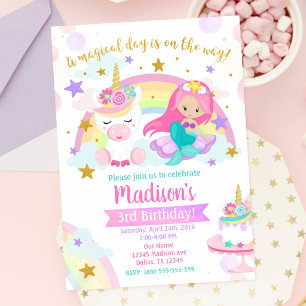 Invitation Carton d'invitation magique de licorne et sirène p