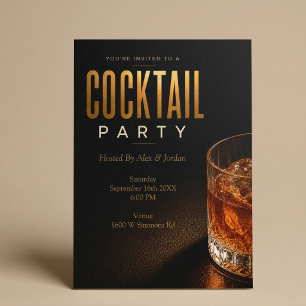 Invitation Carton d'invitation moderne de fête cocktail en or