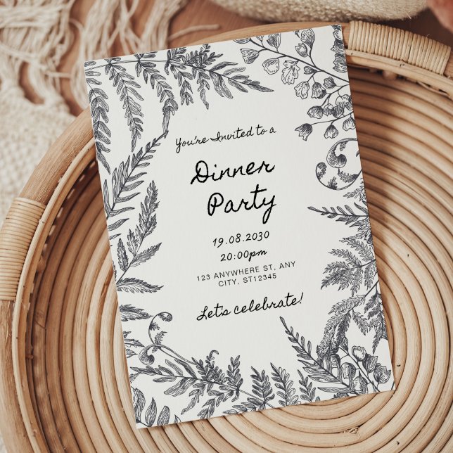 Invitation Carton d'invitation moderne noir et blanc pour dîn (Rehearsal dinner invitations, black white rehearsal dinner invitation)