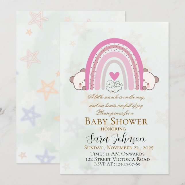 Invitation Carton d'invitation modifiable de Baby Shower Bohè (Devant / Derrière)