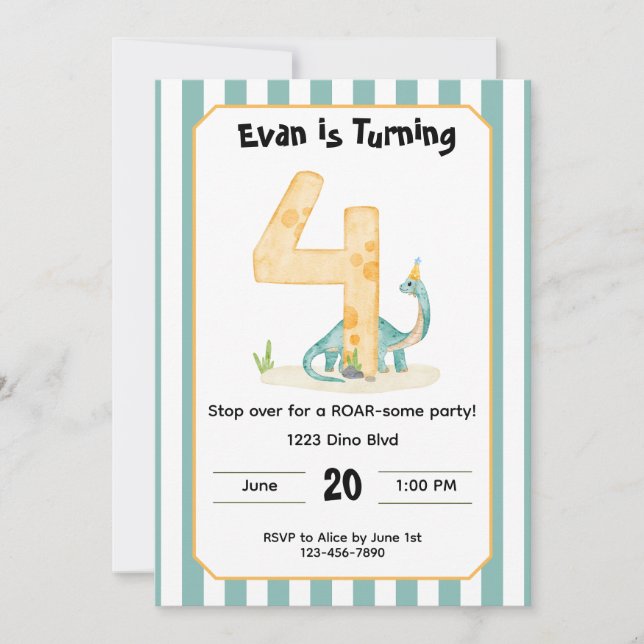 Invitation Carton d'invitation modifiable pour un 4ème annive (Devant)