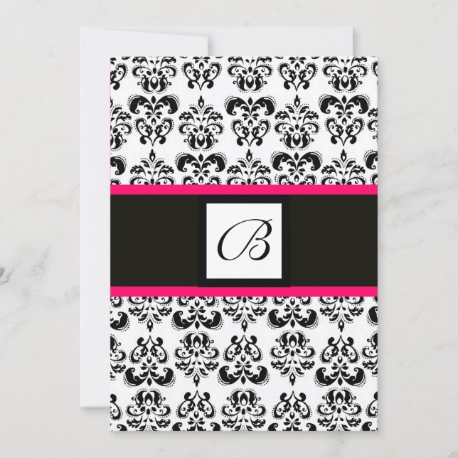INVITATION CARTON D'INVITATION MONOGRAMME DAMASSÉ NOIR BLANC  (Devant)