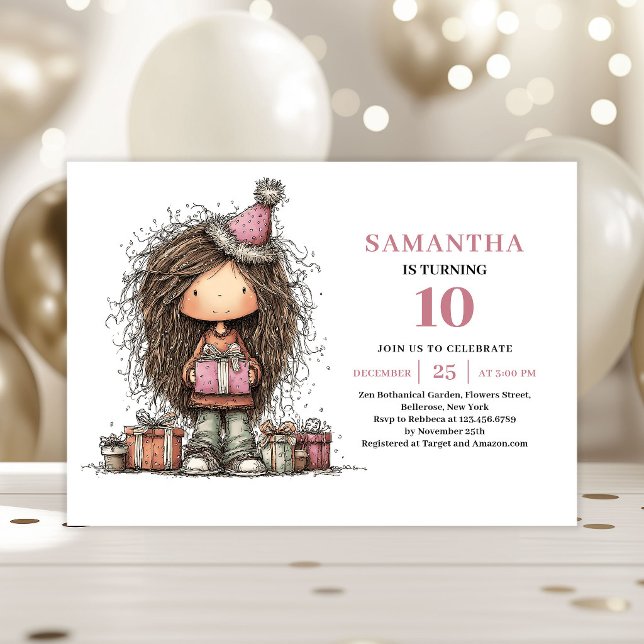 Invitation Carton d'invitation numérique entièrement éditable (Fully Editable Girl Birthday Invitation Digital)