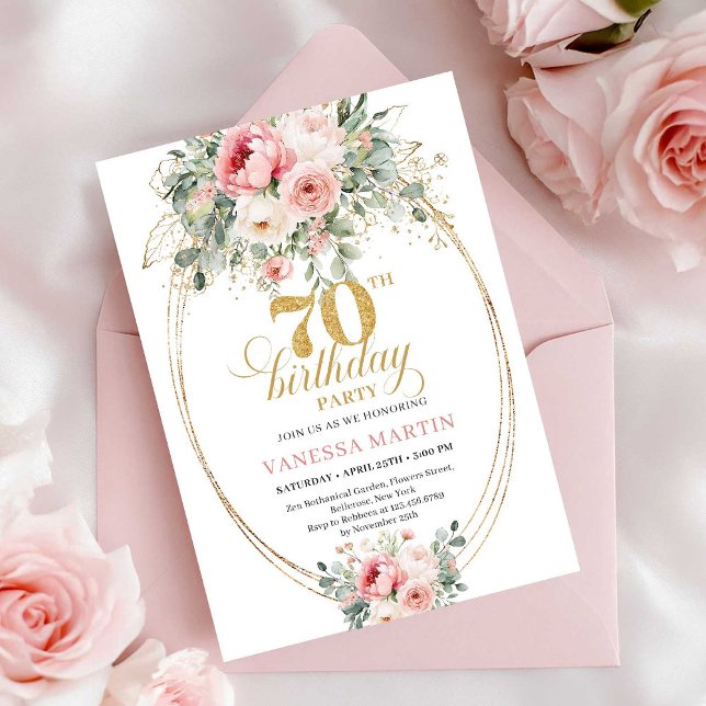 Invitation Carton d'invitation numérique pour 70e anniversair (Elegant Blush Digital 70th Birthday Invitation)