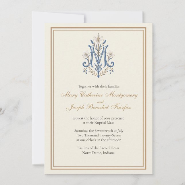 Invitation Carton d'invitation nuptiale au monogramme marial  (Devant)