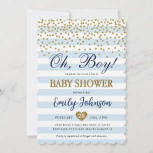 Invitation Carton d'invitation Oh Baby Boy Blue Gold Baby Sho