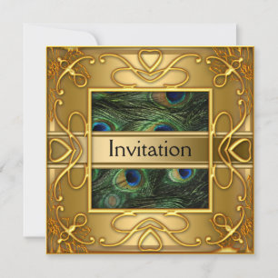 Invitation Carton d'invitation Paon Doré pour toute réception