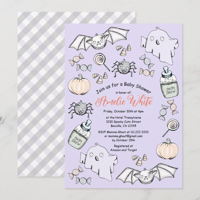 Invitation Carton d'invitation pastel de chauve-souris fantôm (Devant / Derrière)