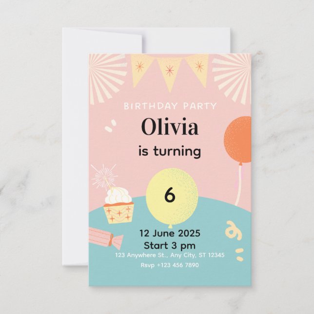 Invitation Carton d'invitation pastel mignon pour l'anniversa (Devant)