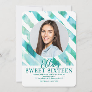 Invitation Carton d'invitation photo aux rubans turquoise