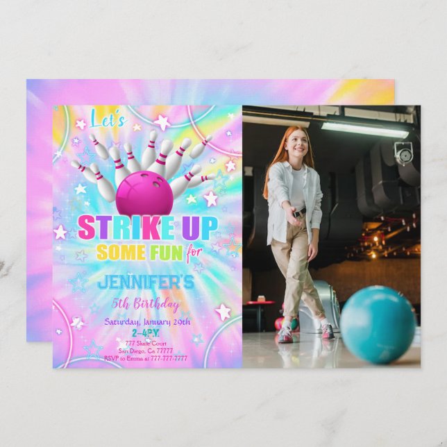Invitation Carton d'invitation photo d'anniversaire Bowling m (Devant / Derrière)