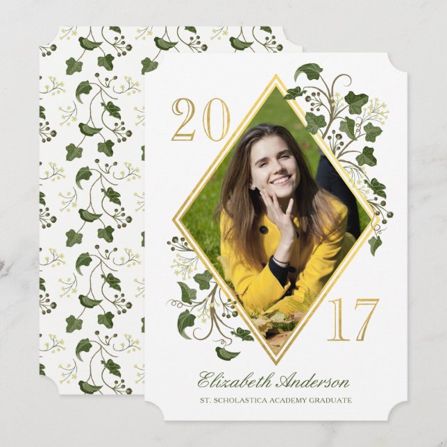 Invitation Carton d'invitation photo de diplômé de la Ivy Lea (Devant / Derrière)
