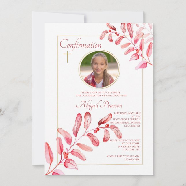 Invitation Carton d'invitation photo Feuilles Peintes (Devant)