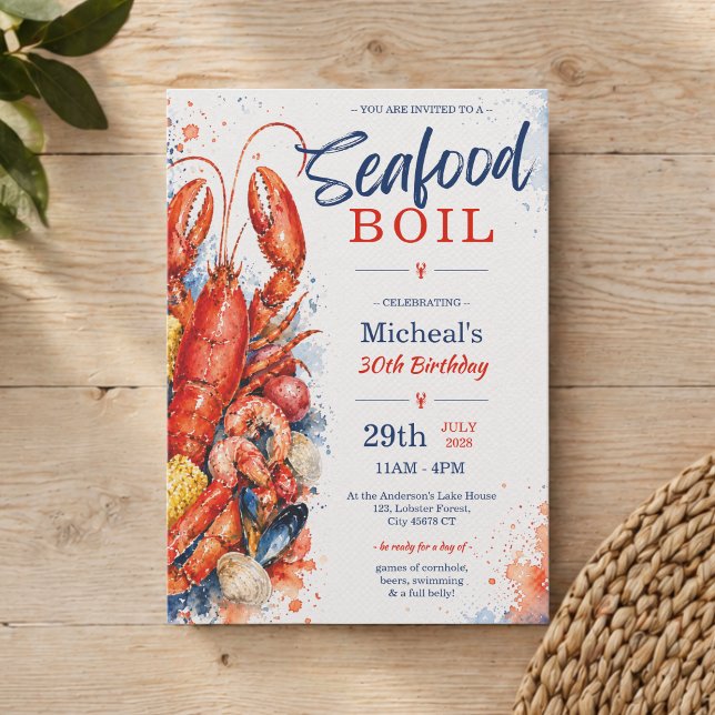 Invitation Carton d'invitation pour 30 ans de Fête de fruits  (Watercolor Seafood Boil 30th Birthday Invitation)