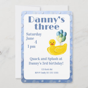 Invitation Carton d'invitation pour 3 ans avec un canard en c