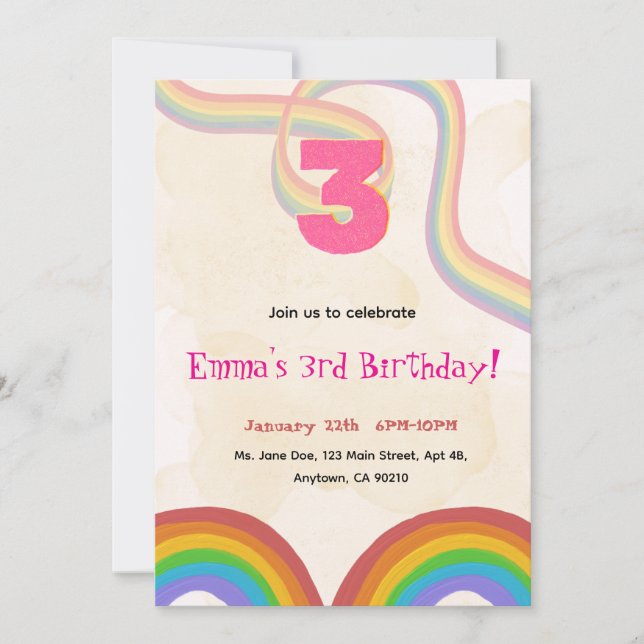 Invitation Carton d'invitation pour 3ème anniversaire fille a (Devant)