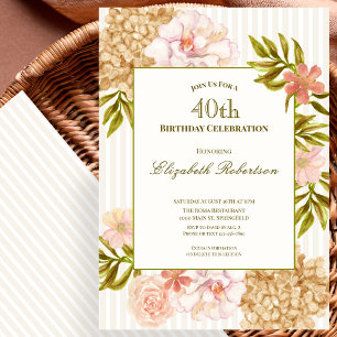 Invitation Carton d'invitation pour 40 ans avec des fleurs él