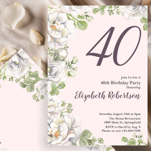 Invitation Carton d'invitation pour 40 ans avec des pivoines