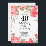 Invitation Carton d'invitation pour 40e anniversaire floral r<br><div class="desc">Carton d'invitation pour 40e anniversaire floral rouge botanique. Carton d'invitation d'anniversaire aux pivoines roses florales pour femmes. Fleur florale aquarelle. Fleurs élégantes de rose et de pivoine roses. Anniversaire adulte. Fond blanc. Noir et blanc. 13e 15e 16e 18e 20e 21e 30e 40e 50e 60e 70e 80e 90e 100e, tous âges....</div>