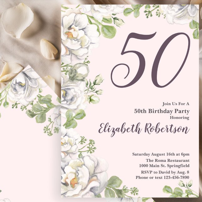 Invitation Carton d'invitation pour 50e anniversaire Fleurs d (Créateur téléchargé)