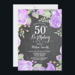 Invitation Carton d'invitation pour 50e anniversaire floral p<br><div class="desc">Carton d'invitation pour 50e anniversaire floral pourpre botanique. Carton d'invitation d'anniversaire pour femmes aux pivoines roses florales. Fleur florale aquarelle. Fleurs élégantes de rose et de pivoine roses. Anniversaire adulte. Fond tableau noir. Noir et blanc. 13e 15e 16e 18e 20e 21e 30e 40e 50e 60e 70e 80e 90e 100e, tous...</div>