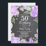 Invitation Carton d'invitation pour 50e anniversaire floral p<br><div class="desc">Carton d'invitation pour 50e anniversaire floral pourpre botanique. Carton d'invitation d'anniversaire pour femmes aux pivoines roses florales. Fleur florale aquarelle. Fleurs élégantes de rose et de pivoine roses. Anniversaire adulte. Fond tableau noir. Noir et blanc. 13e 15e 16e 18e 20e 21e 30e 40e 50e 60e 70e 80e 90e 100e, tous...</div>