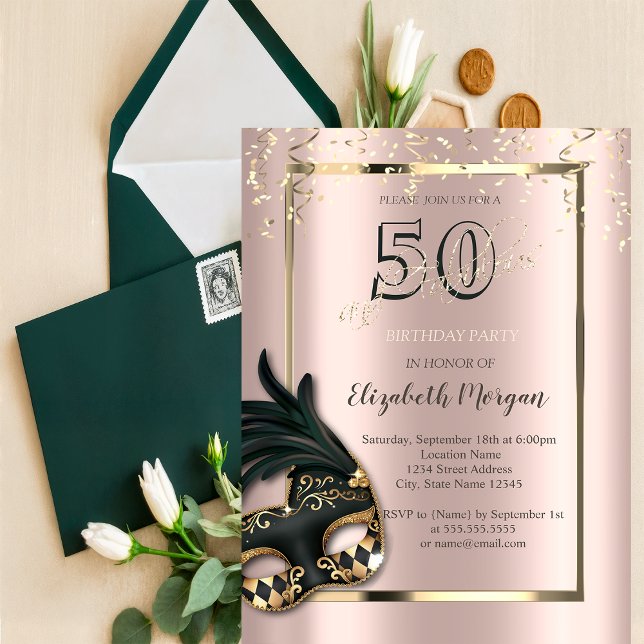 Invitation Carton d'invitation pour 50e anniversaire Masque R (Créateur téléchargé)