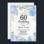 Invitation Carton d'invitation pour 60e anniversaire floral b<br><div class="desc">Carton d'invitation pour 60e anniversaire floral bleu botanique. Carton d'invitation d'anniversaire aux pivoines roses florales pour femmes. Fleur florale aquarelle. Roses et pivoines roses élégantes. Anniversaire adulte. Fond blanc. Noir et blanc. 13e 15e 16e 18e 20e 21e 30e 40e 50e 60e 70e 80e 90e 100e, tous âges. Pour une personnalisation...</div>