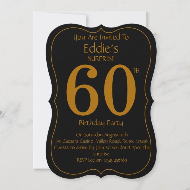 Invitation Carton d'invitation pour 60e anniversaire noir et  (Devant)