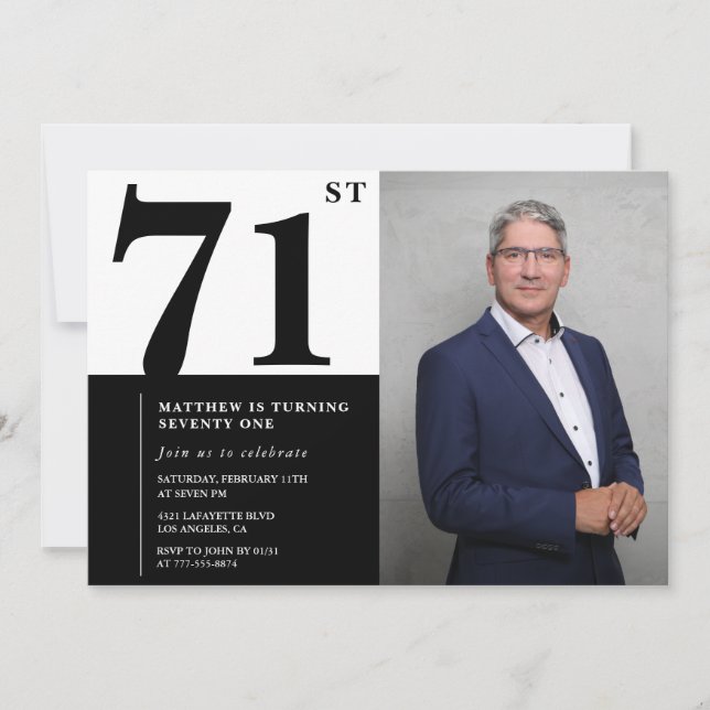 Invitation Carton d'invitation pour 71e anniversaire en noir  (Devant)