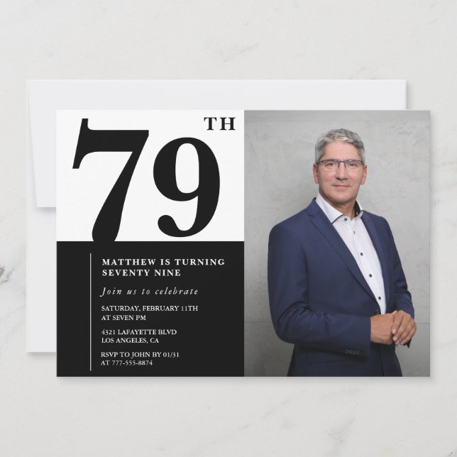 Invitation Carton d'invitation pour 79e anniversaire en noir  (Devant)