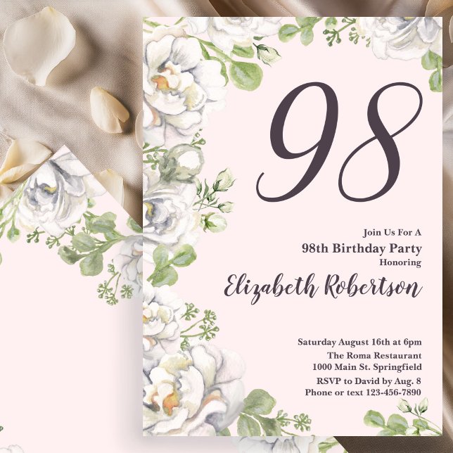 Invitation Carton d'invitation pour 98e anniversaire Fleurs d (Créateur téléchargé)