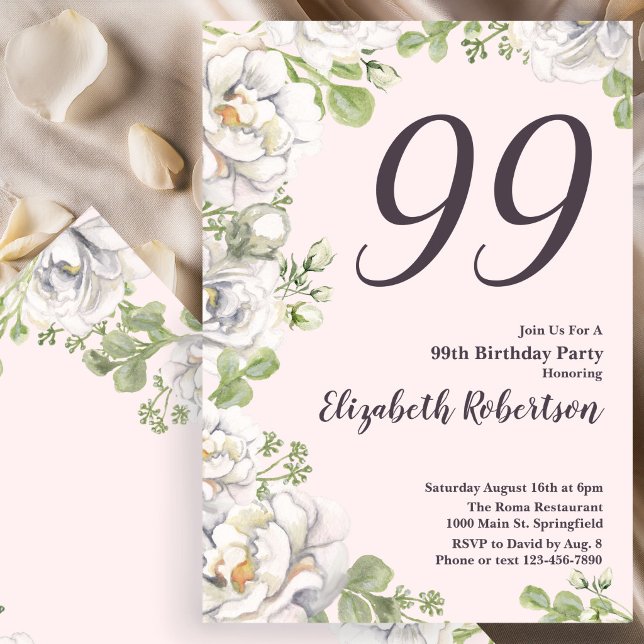 Invitation Carton d'invitation pour 99e anniversaire Fleurs d (Créateur téléchargé)