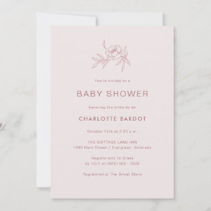 Invitation Carton d'invitation pour Baby Shower à fleurs rose