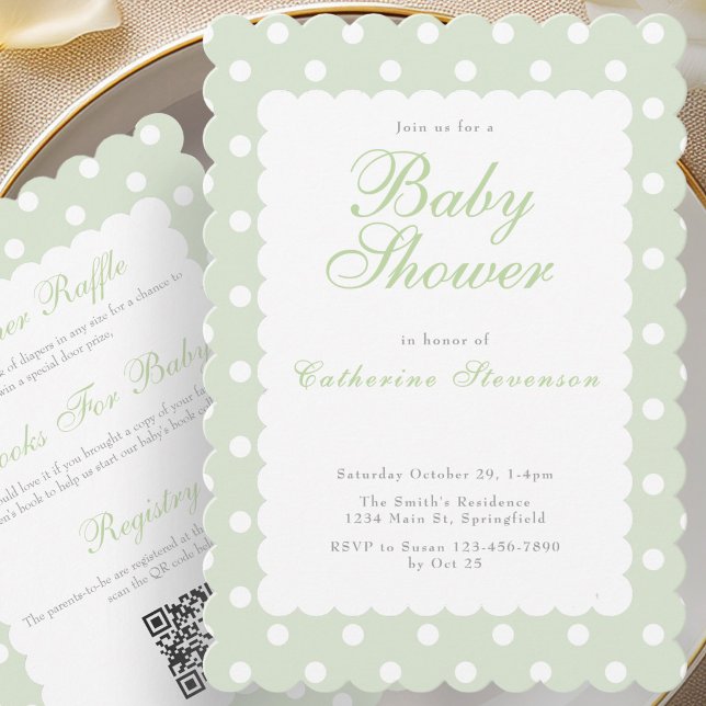 Invitation Carton d'invitation pour Baby Shower à points vert (Créateur téléchargé)