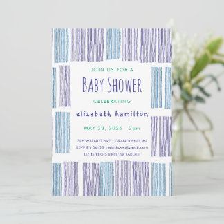 Invitation Carton d'invitation pour baby shower à rayures ble