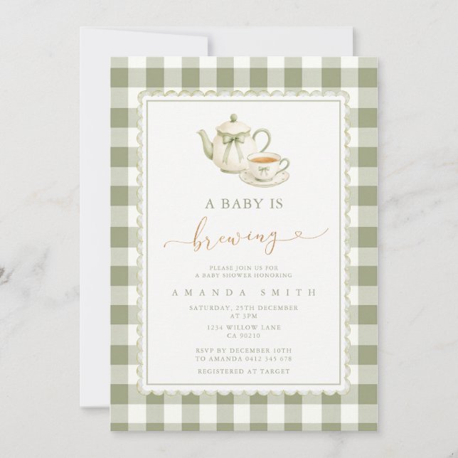 Invitation Carton d'invitation pour Baby Shower au thé vert s (Devant)