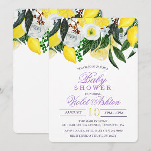 Invitation Carton d'invitation pour Baby Shower Fleur Lemon A