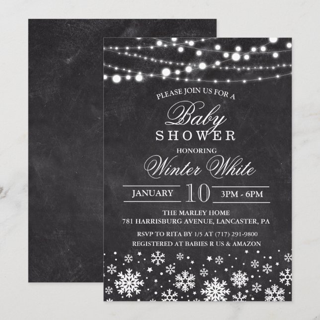 Invitation Carton d'invitation pour Baby Shower Flocon de nei (Devant / Derrière)
