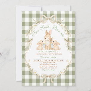 Invitation Carton d'invitation pour Baby Shower Jumeaux Vert 