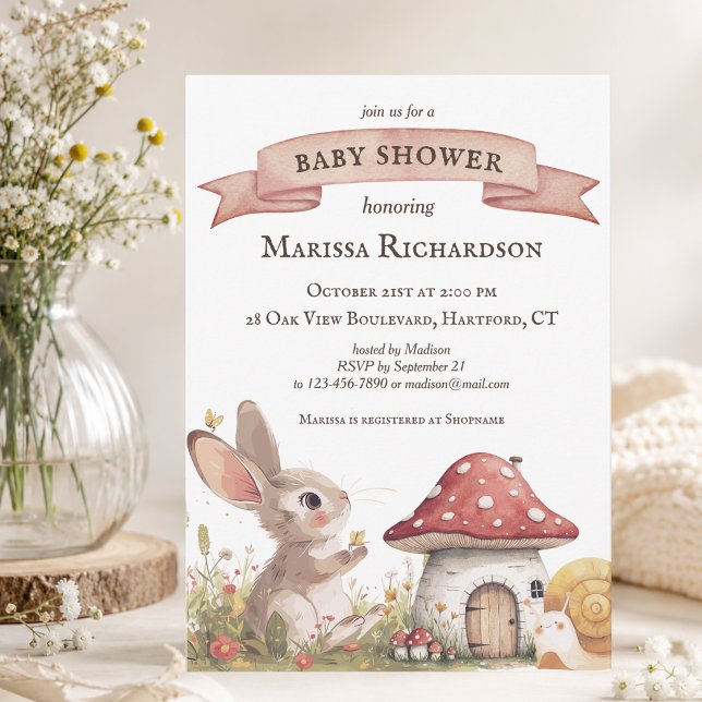 Invitation Carton d'invitation pour Baby Shower Lapin Rustiqu (custom cute vintage rustic bunny rabbit baby shower invitation, elegant woodland and forest theme)