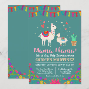 Invitation Carton d'invitation pour Baby Shower Llama Floral