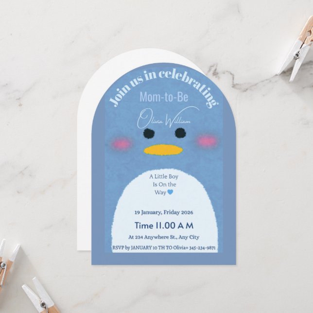 Invitation Carton d'invitation pour Baby Shower Moderne Arche (Devant/Arrière en situation)