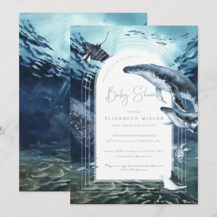 Invitation Carton d'invitation pour Baby Shower Océan Baleine