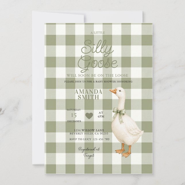 Invitation Carton d'invitation pour Baby Shower Sage Gingham  (Devant)